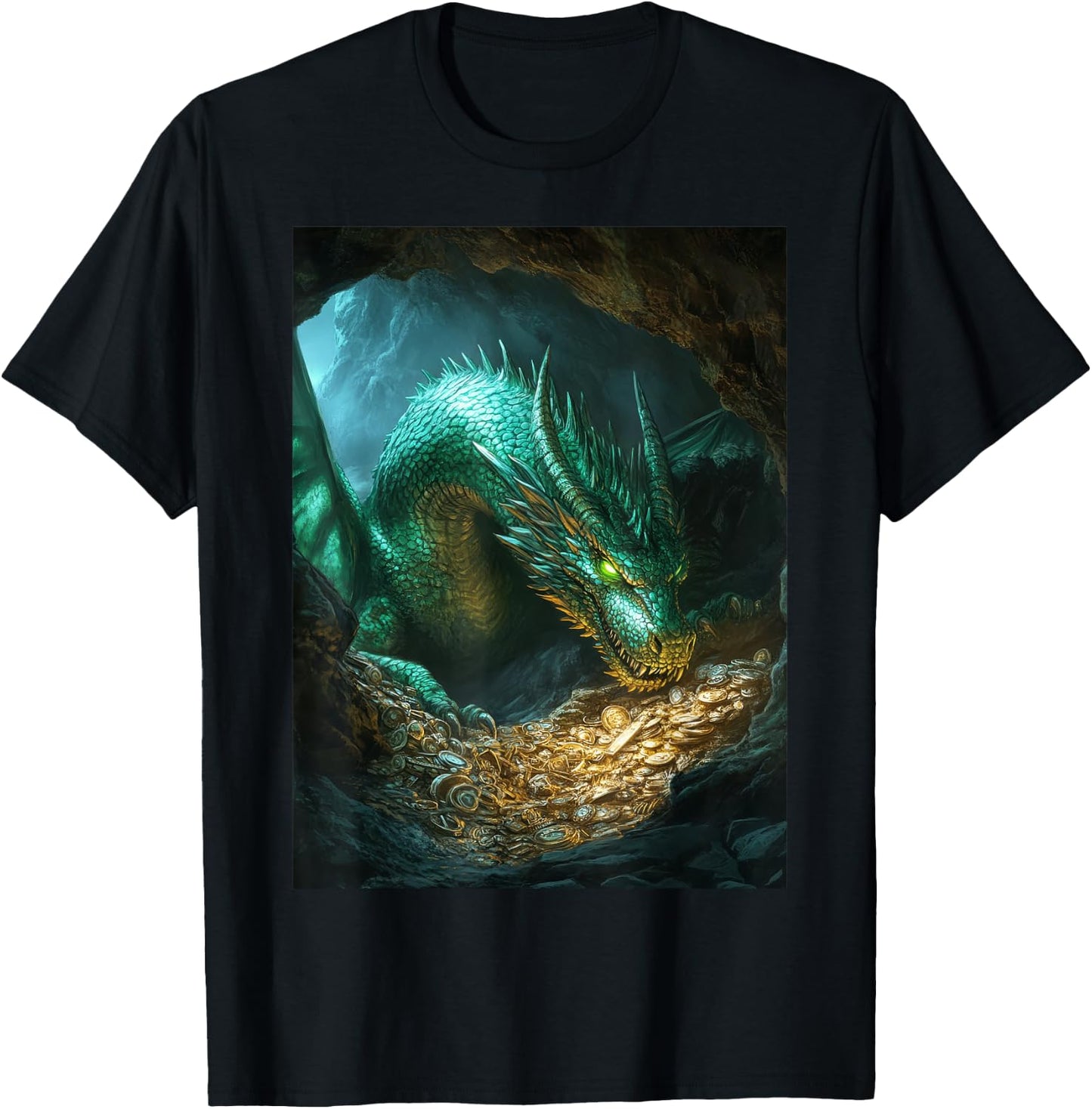 Majestic Green Hoard Dragon Guardian T-Shirt - T-Shirt | Black