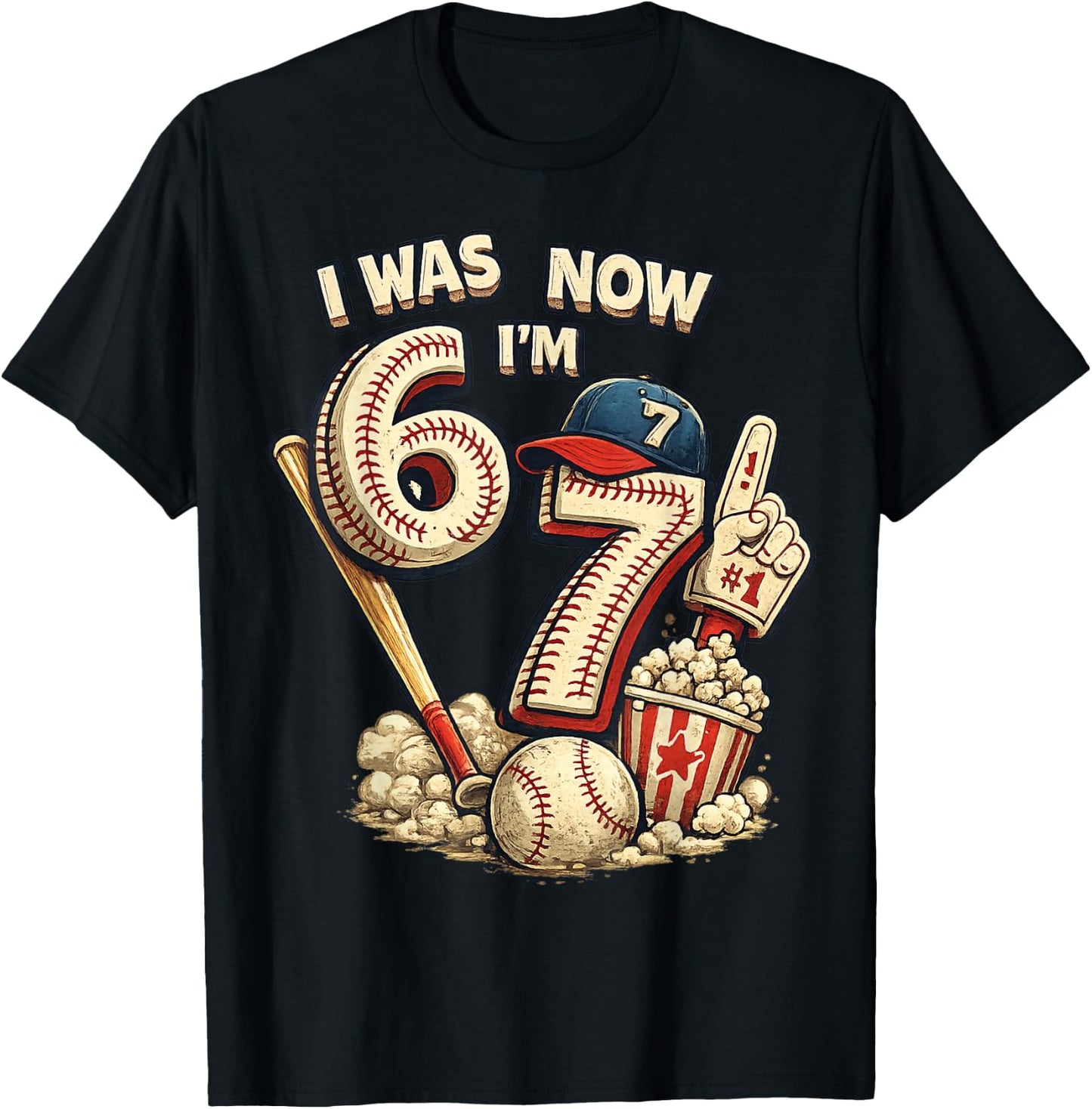 I was 6 Now I'm 7 Seven Year Old Boys Baseball Birthday T-Shirt - T-Shirt | Black