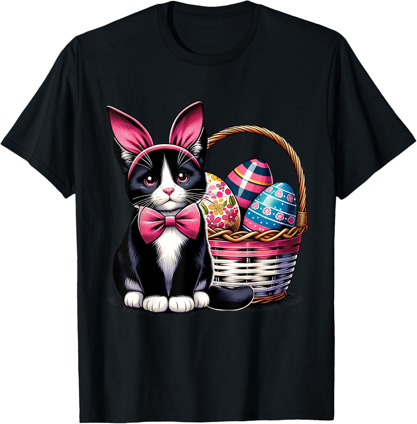 Cute Cat Kitty Easter Day Bunny Eggs Cat Lover Girls T-Shirt - T-Shirt | Black