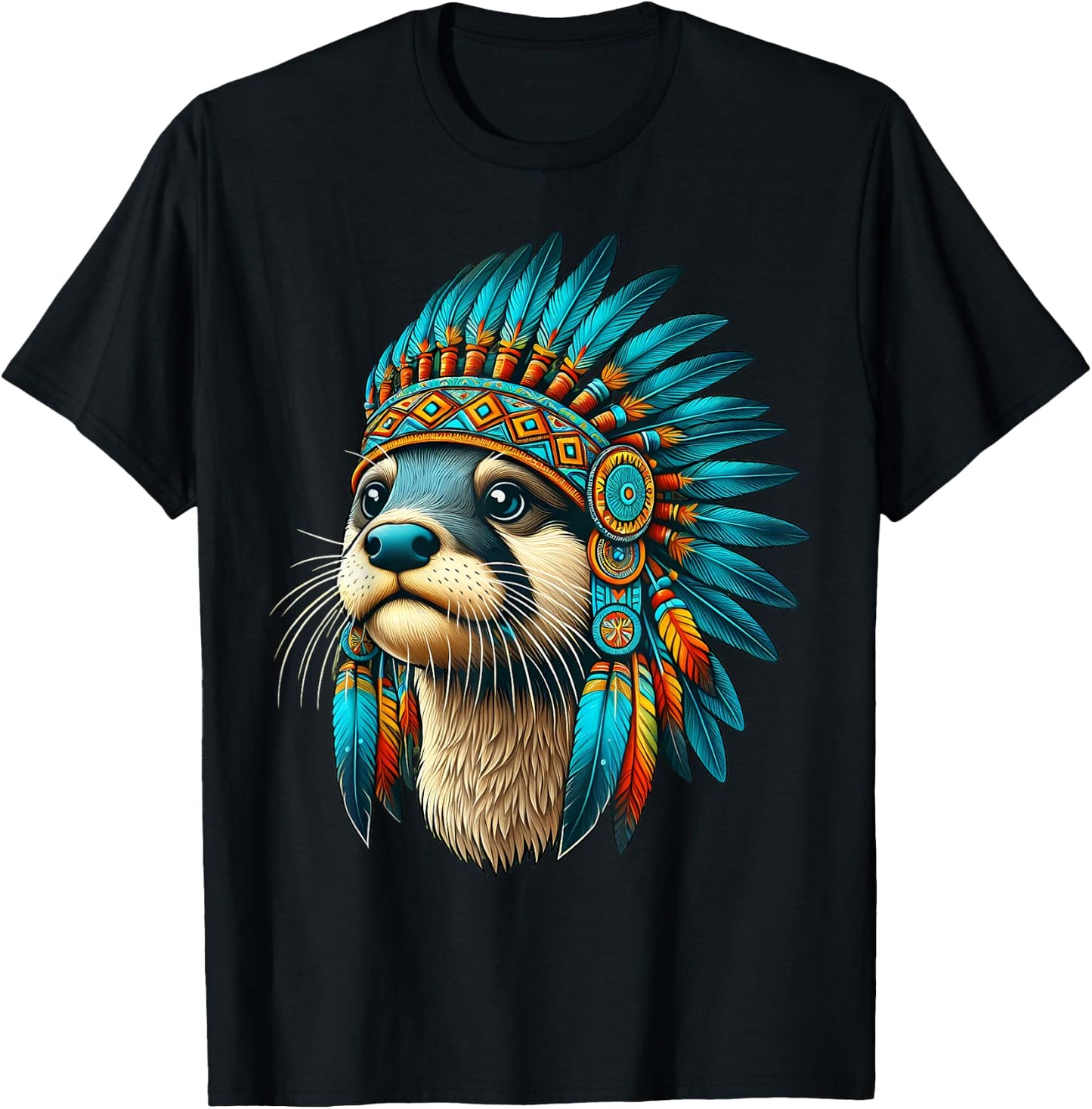 Native Indian Otter Native American Indian Feathers T-Shirt - T-Shirt | Black