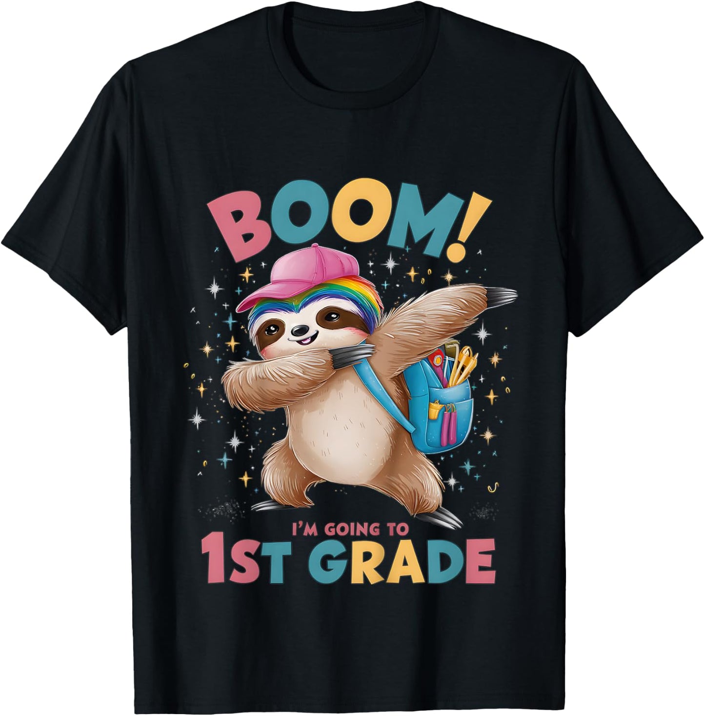 Kids Boom I'm Going To 1st Grade Dabbing Sloth For Back To School T-Shirt - T-Shirt | Black