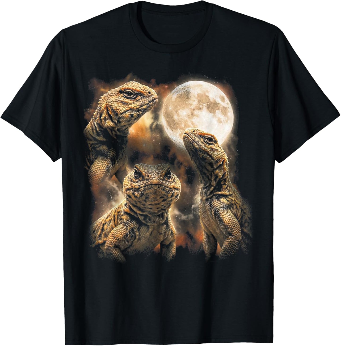Funny Three Uromastyx Moon Tailed Lizard Vintage 90s Graphic T-Shirt - T-Shirt | Black