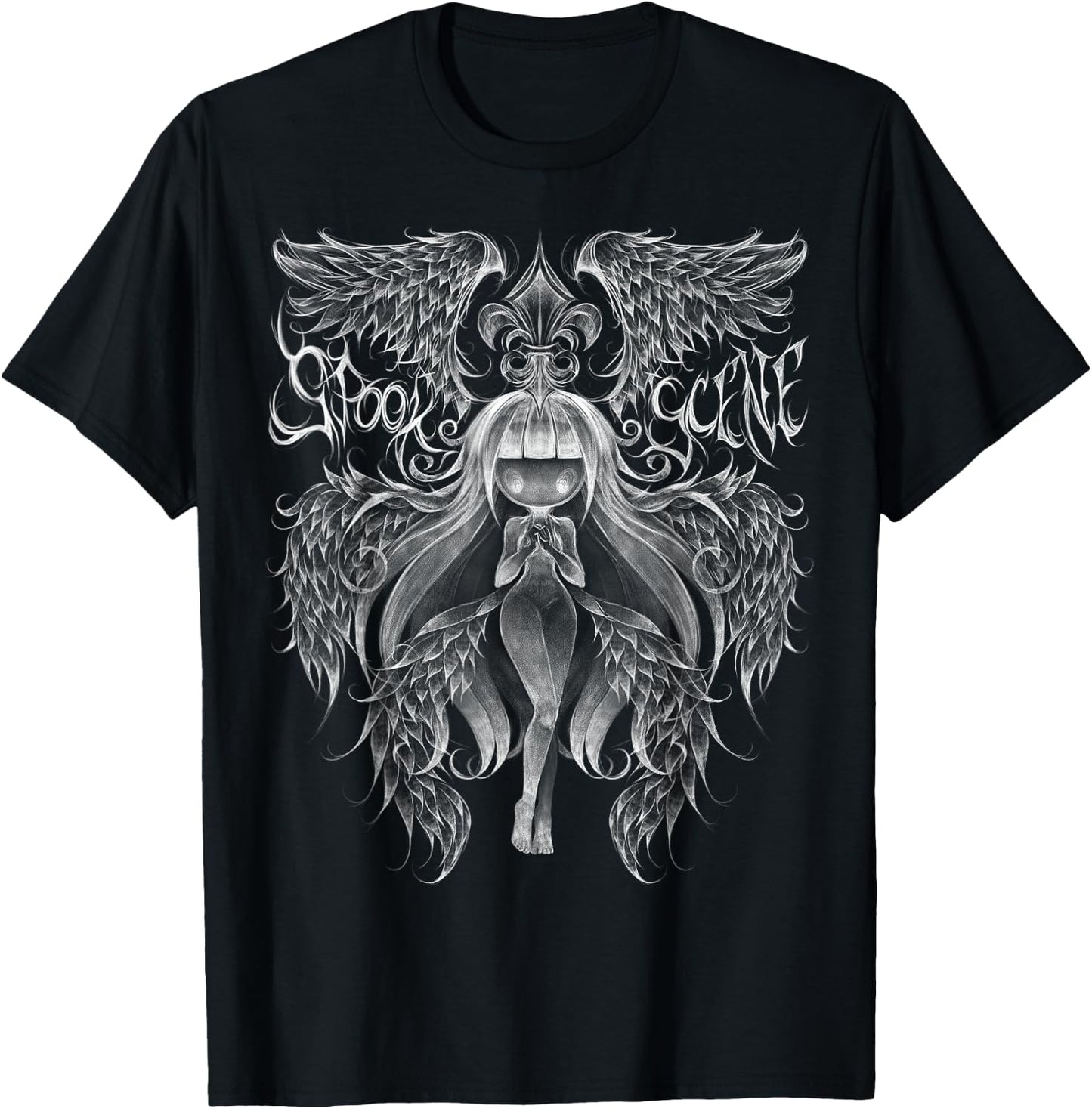 Spookscene Gothic Fleur De Lis Seraph Celestial Angel T-Shirt - T-Shirt | Black