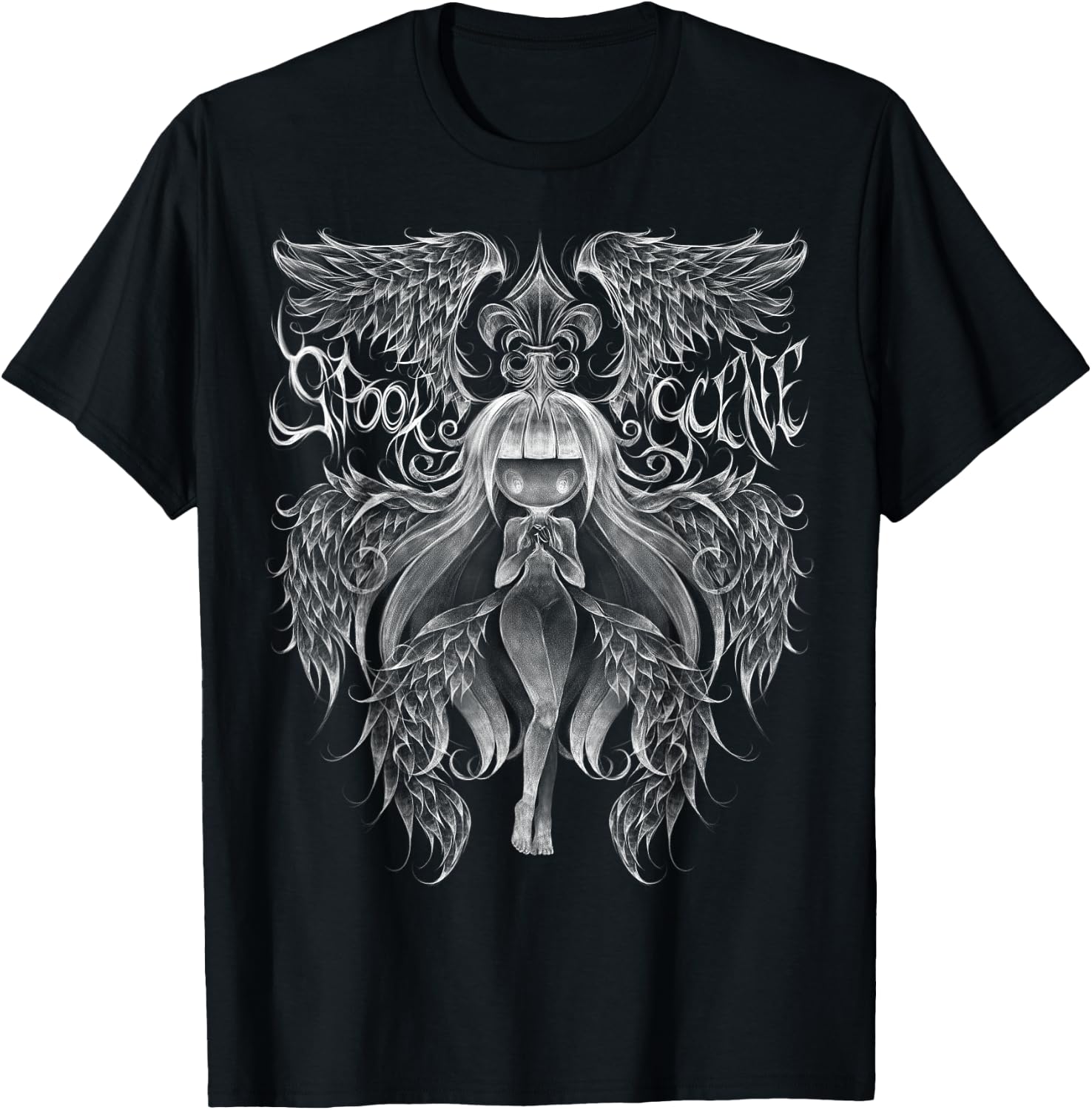 Spookscene Gothic Fleur De Lis Seraph Celestial Angel T-Shirt - T-Shirt | Black
