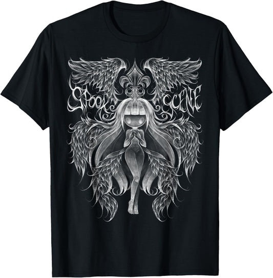 Spookscene Gothic Fleur De Lis Seraph Celestial Angel T-Shirt - T-Shirt | Black