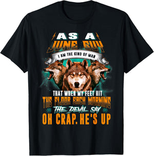 Born In June Birthday Guy Funny Boy Men Wolf Lover T-Shirt - T-Shirt | Black