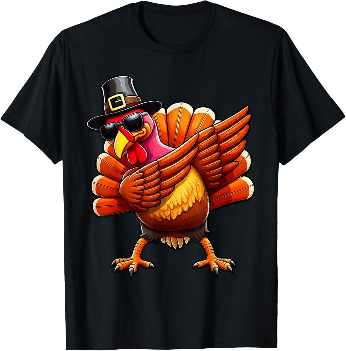 Thanksgiving Day Dabbing Turkey Pilgrim Boys Men Funny Dab T-Shirt - T-Shirt | Black