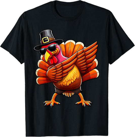 Thanksgiving Day Dabbing Turkey Pilgrim Boys Men Funny Dab T-Shirt - T-Shirt | Black