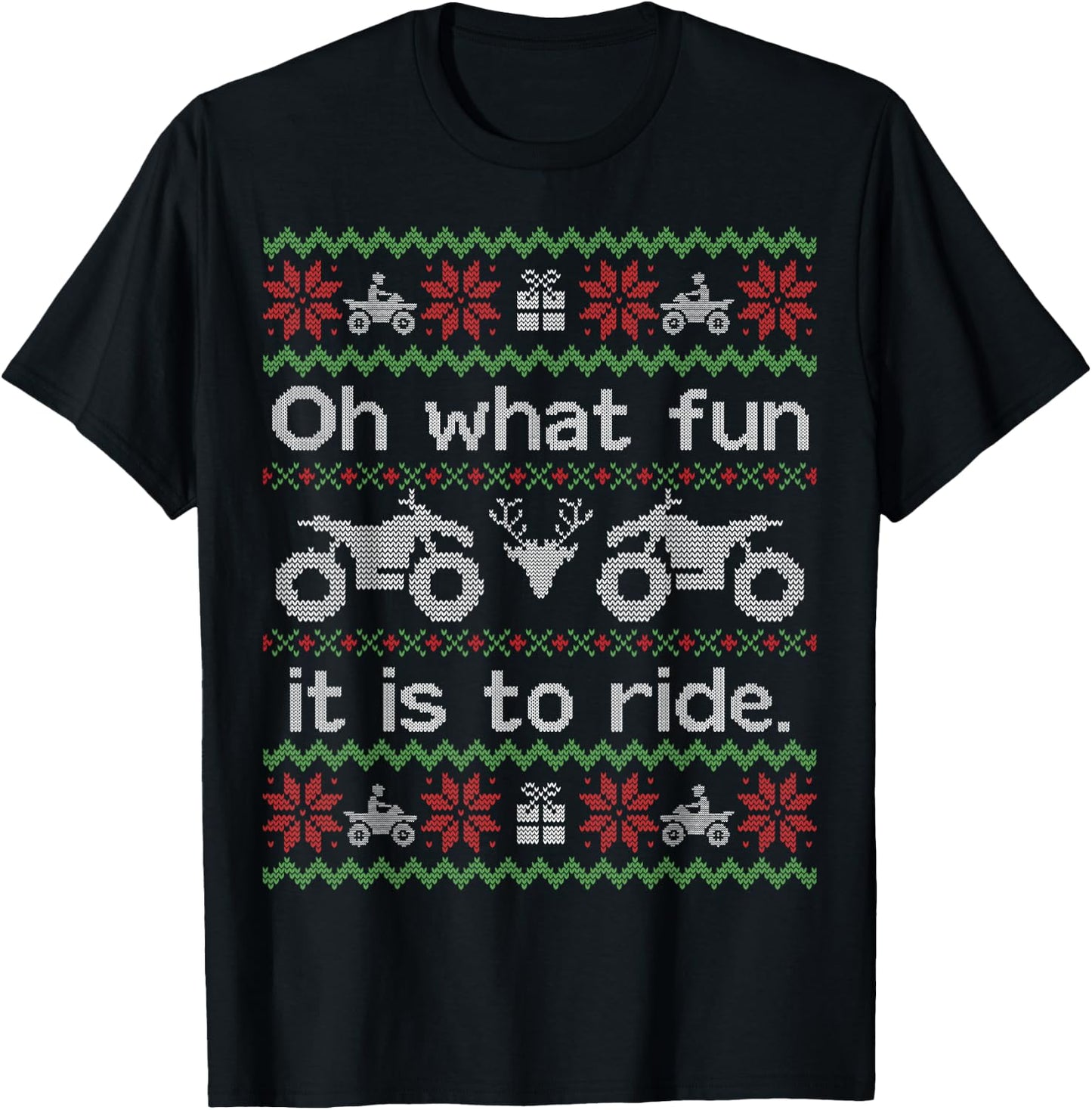 Funny Ugly Sweater Christmas Quad 4 Wheeler ATV Shirt T-Shirt - T-Shirt | Black