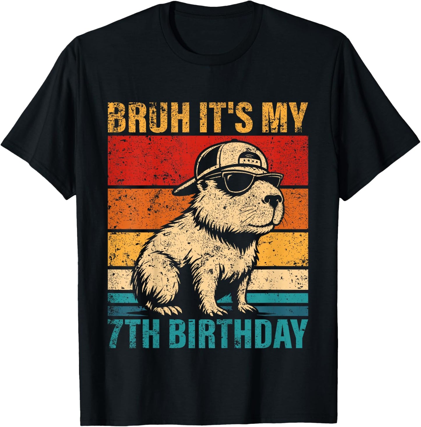 Kids 7 Year Old Birthday Boy Capybara Bruh It's My 7th Birthday T-Shirt - T-Shirt | Black