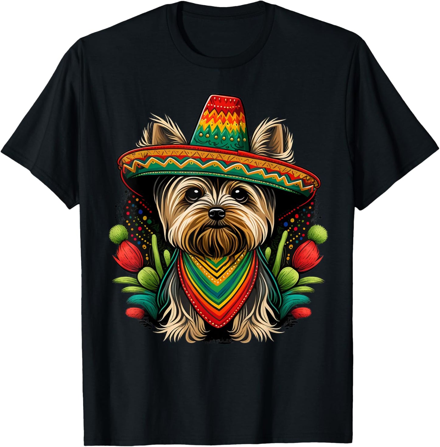 Mexico Cinco de Mayo Sombrero Mexican Yorkshire Terrier T-Shirt - T-Shirt | Black