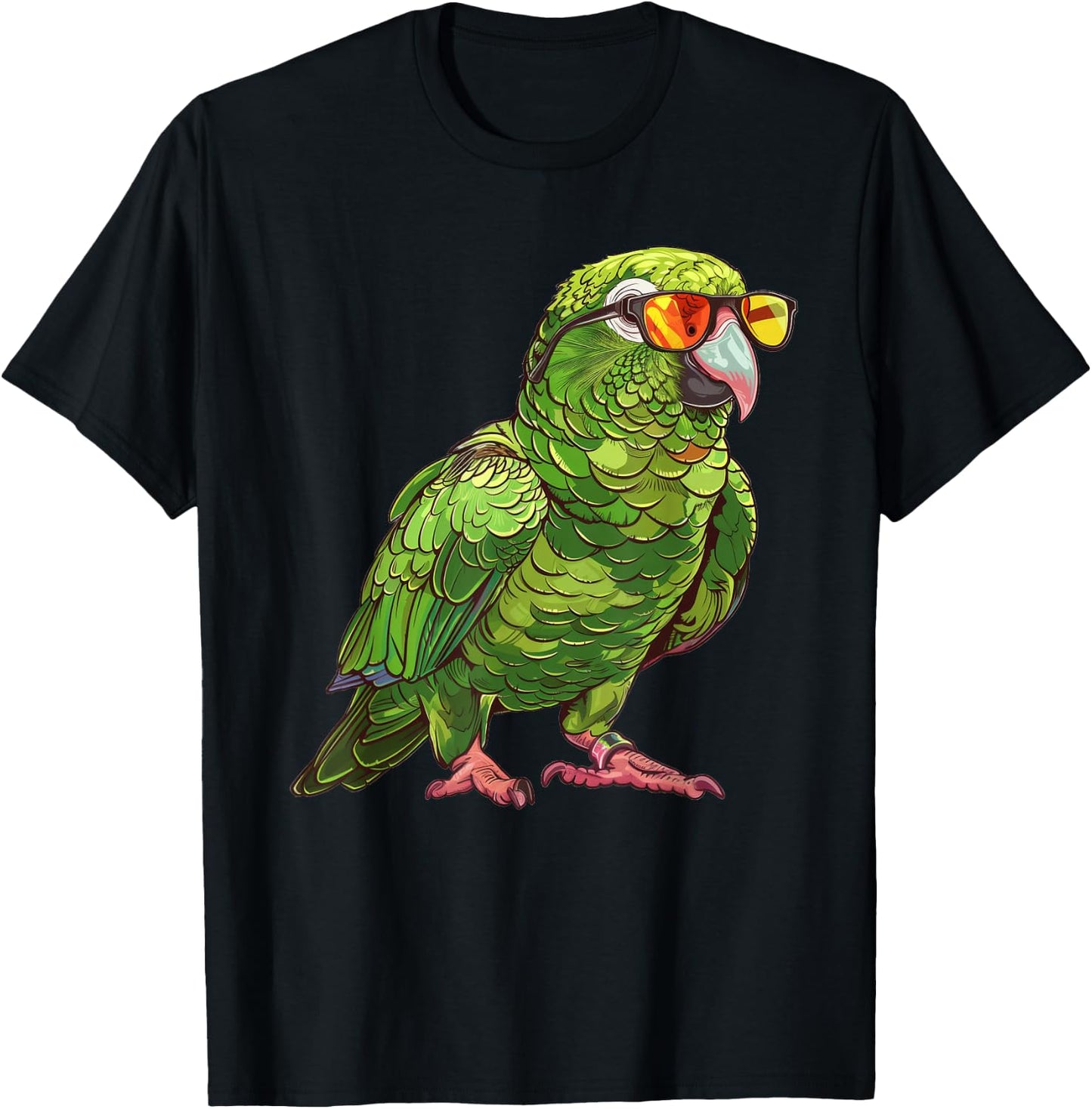 Green Quaker Parrot With Sunglasses T-Shirt - T-Shirt | Black
