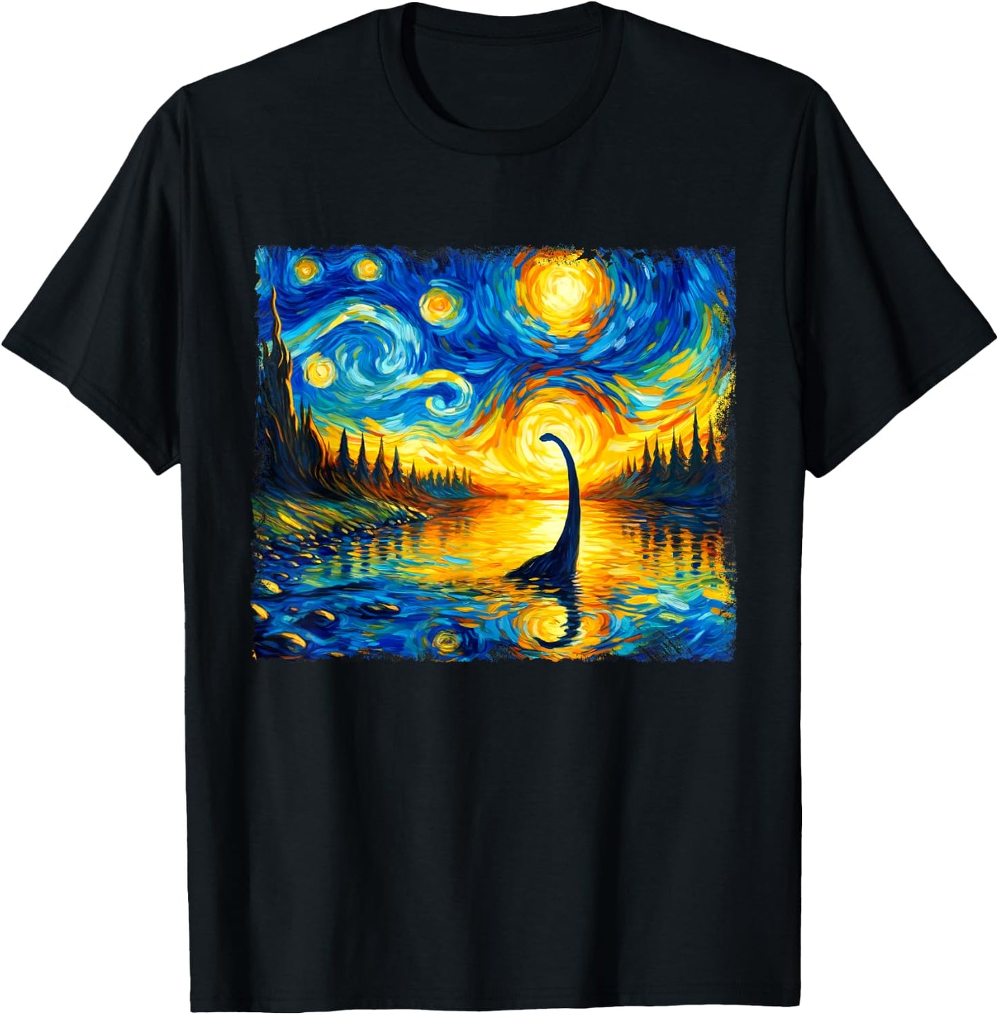 Vintage Arts Loch Ness Monster Outfits Starry Night Humor T-Shirt - T-Shirt | Black