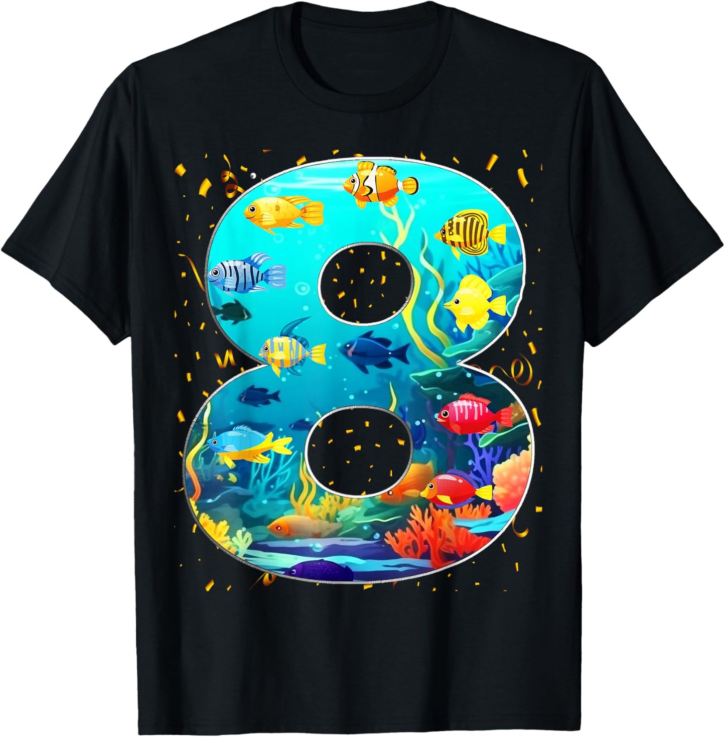 8th Birthday Party 8 Year Old Sea Fish Aquarium Birthday Boy T-Shirt - T-Shirt | Black