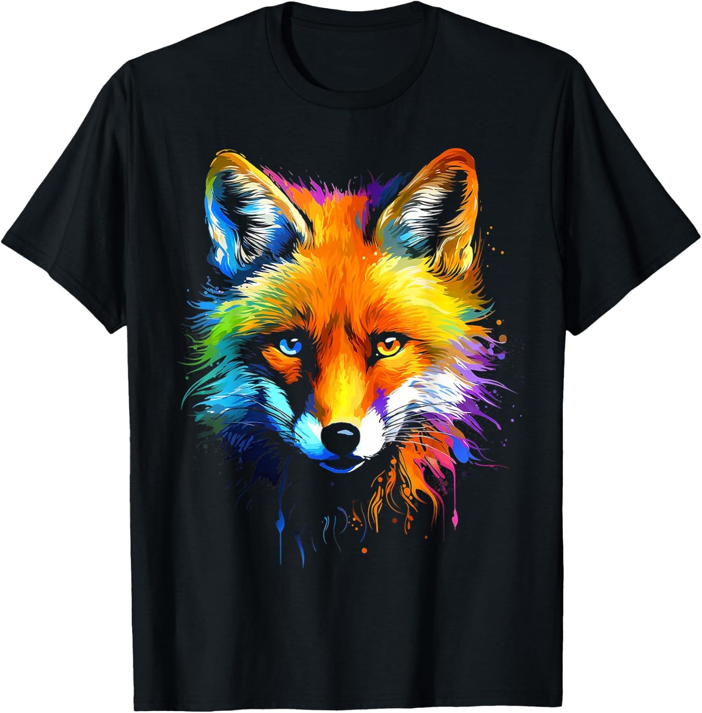 Fox Colourful Animal Graphic Art Fox , black, S T-Shirt - T-Shirt | Black