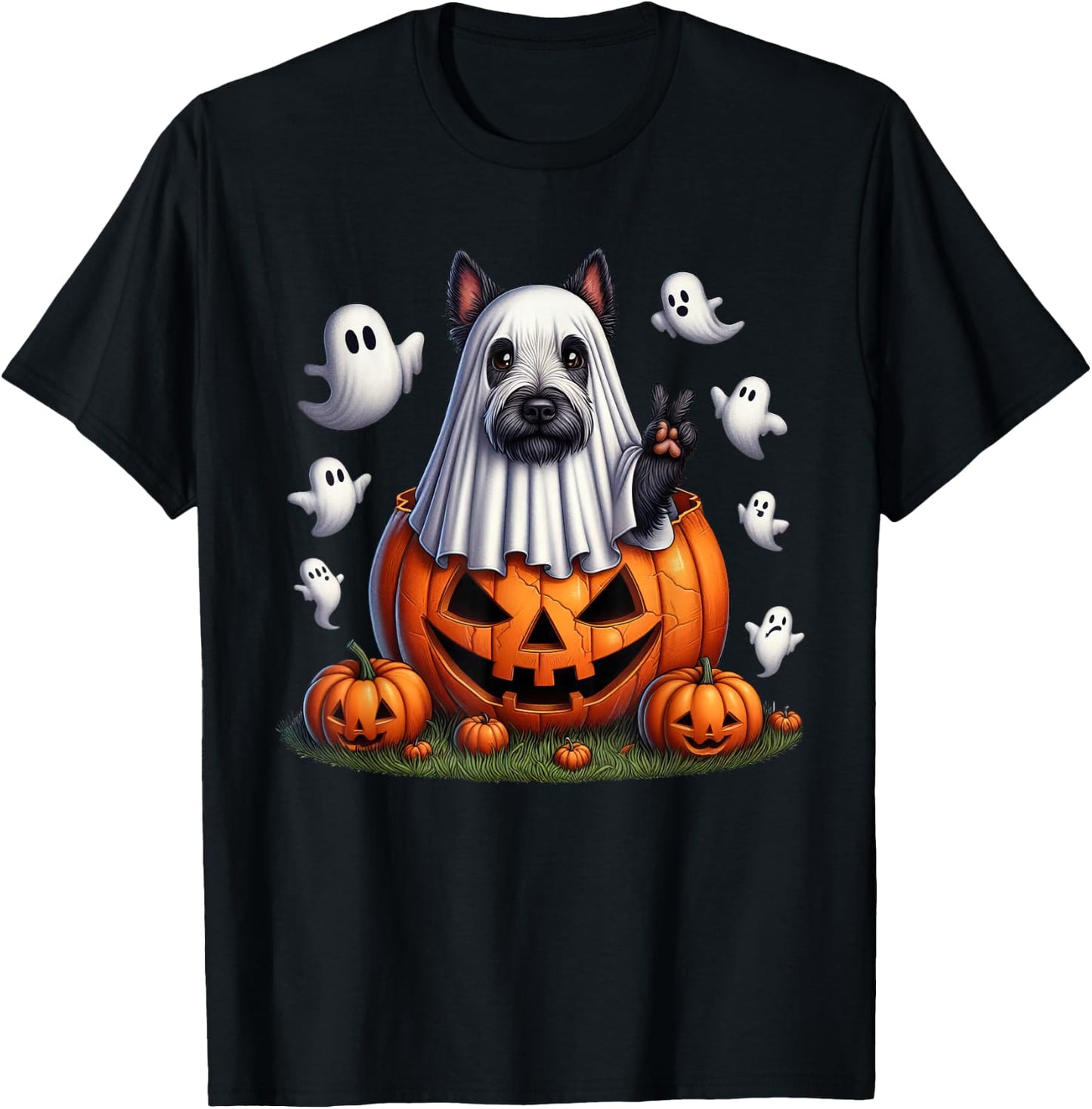 Funny Scottish Terrier Ghost Boo Halloween Kids T-Shirt - T-Shirt | Black