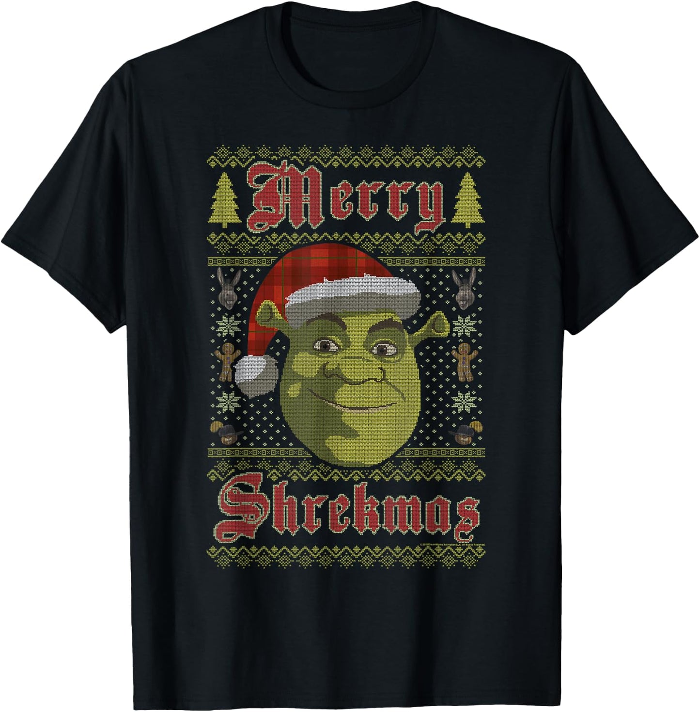 Shrek Merry Shrekmas Ugly Sweater Style Christmas T-Shirt - T-Shirt | Black