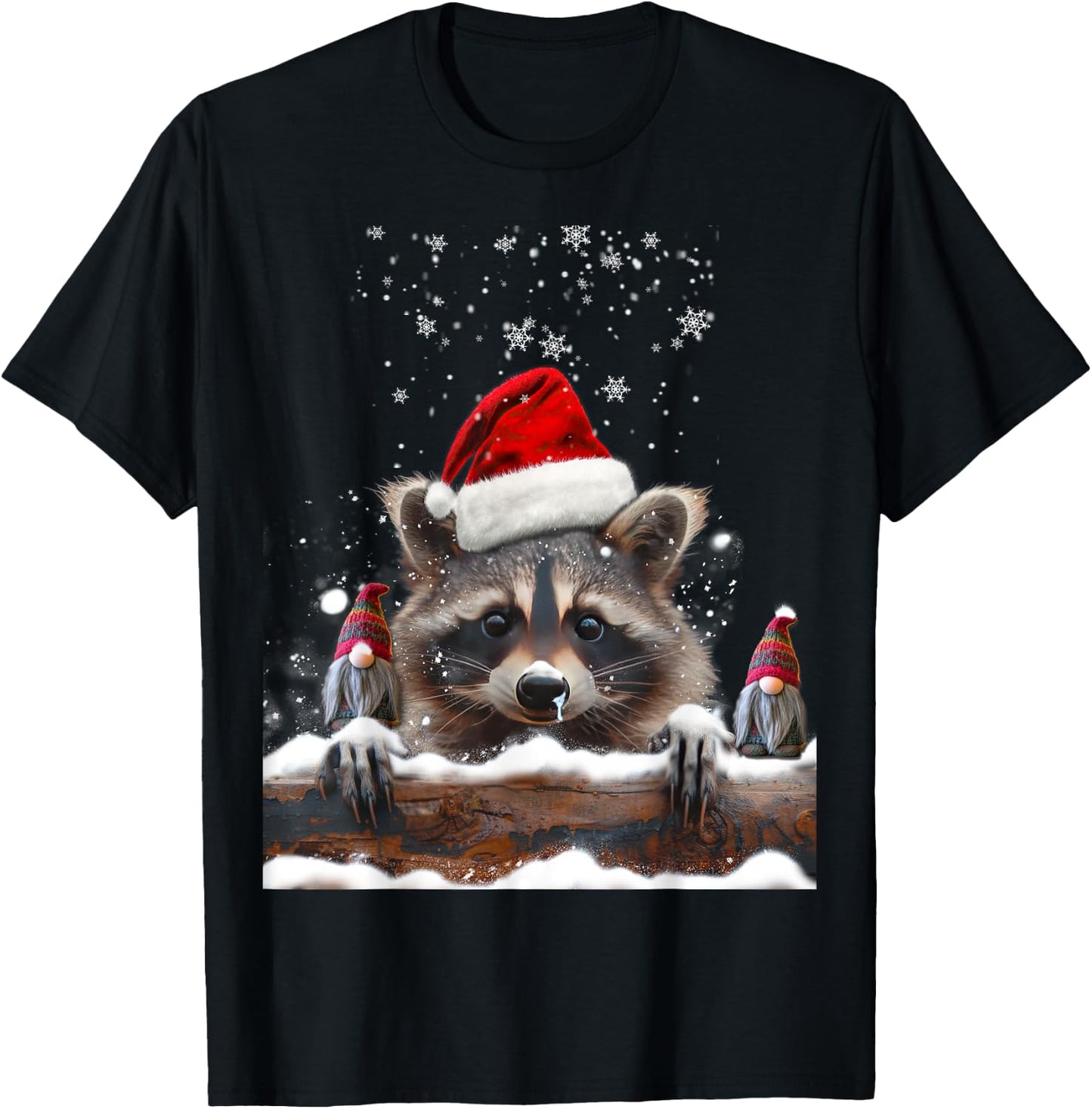 Racoon Racoon And Christmas Gnomes Man Woman Child , Black, S T-Shirt - T-Shirt | Black