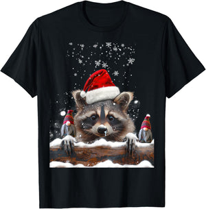 Racoon Racoon And Christmas Gnomes Man Woman Child , Black, S T-Shirt - T-Shirt | Black