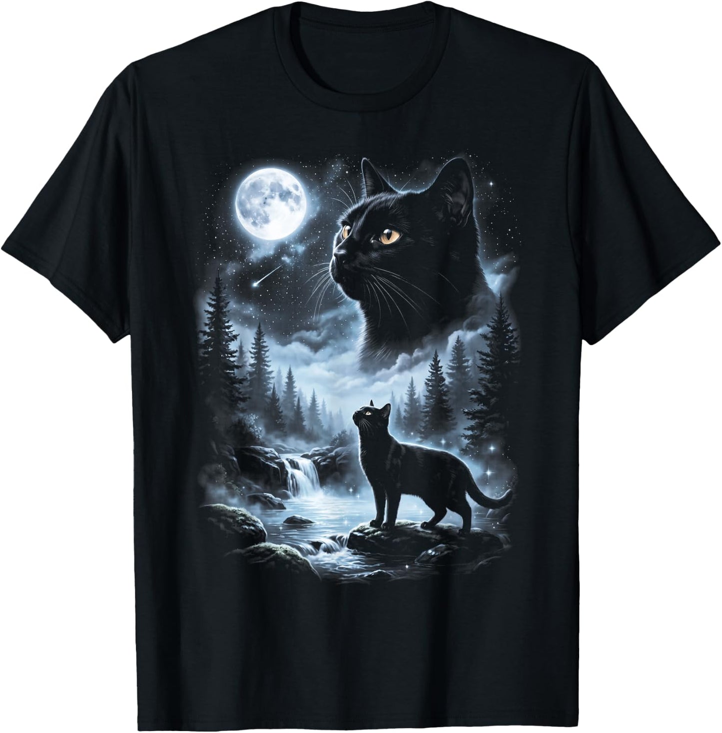 Black Cat Howling at Moon 90's Retro T-Shirt - T-Shirt | Black