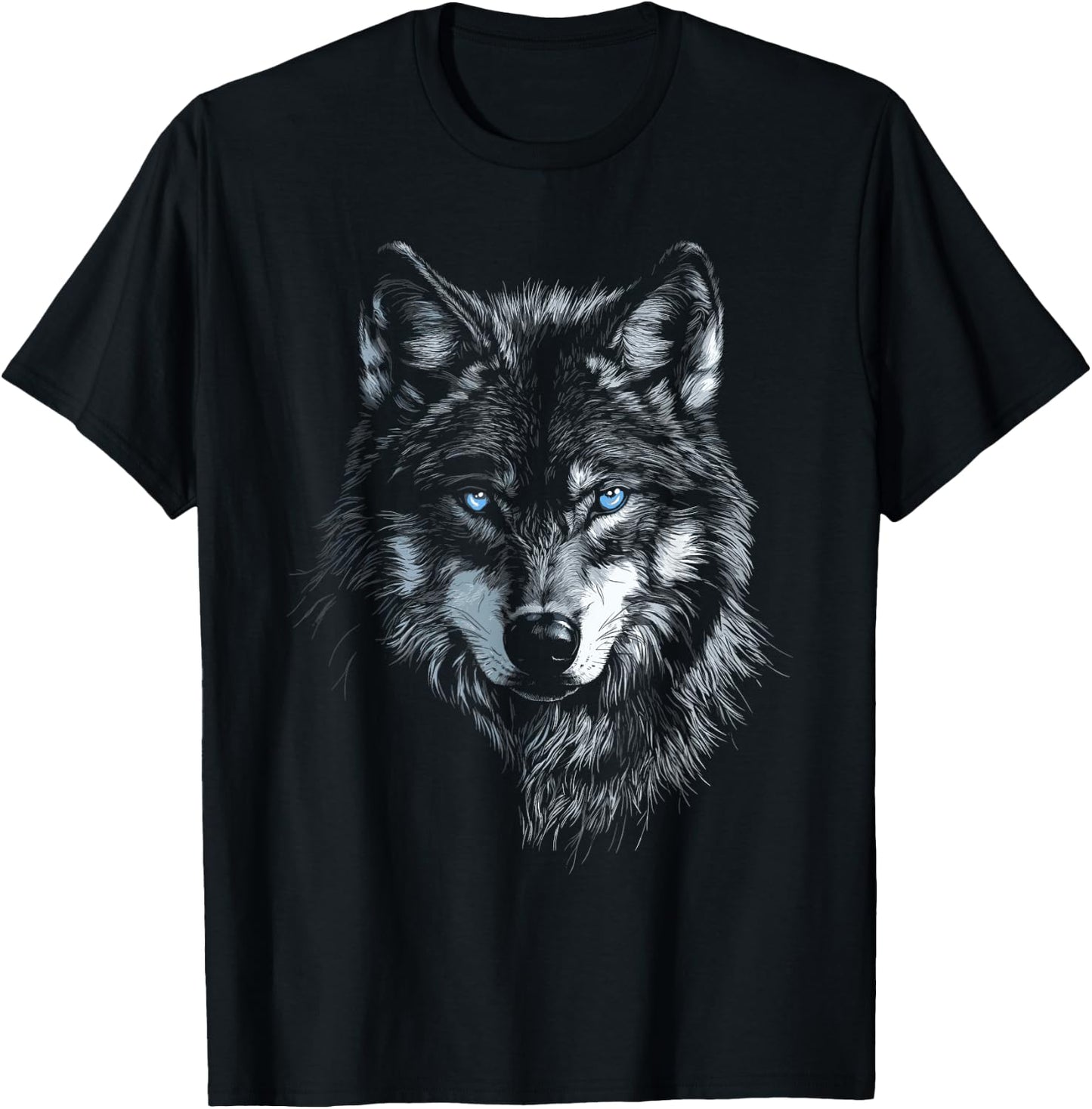 Mystical Wolf with Blue Eyes Animal Art Wolf Motif Wolves , black, S T-Shirt - T-Shirt | Black