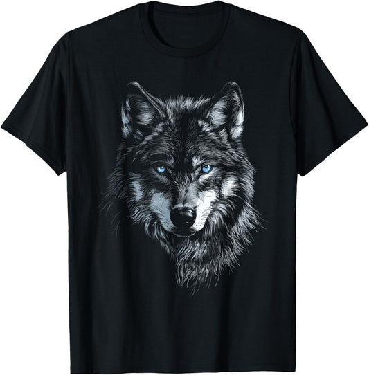 Mystical Wolf with Blue Eyes Animal Art Wolf Motif Wolves , black, S T-Shirt - T-Shirt | Black