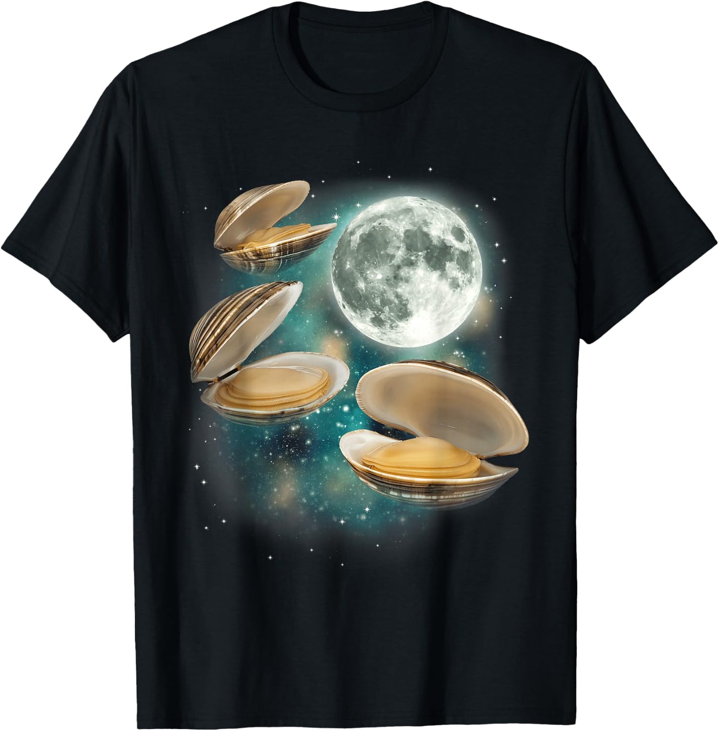 Three Clam Moon | 3 Clams Weird Cursed Oceanic Sealife Ugly T-Shirt - T-Shirt | Black
