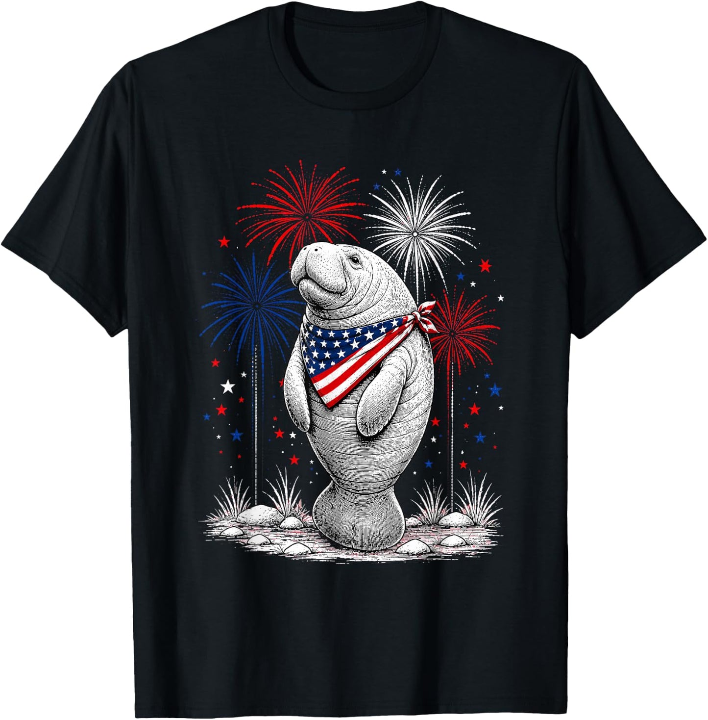Manatee America's 250th Patriotic Fireworks Animal Lovers T-Shirt - T-Shirt | Black