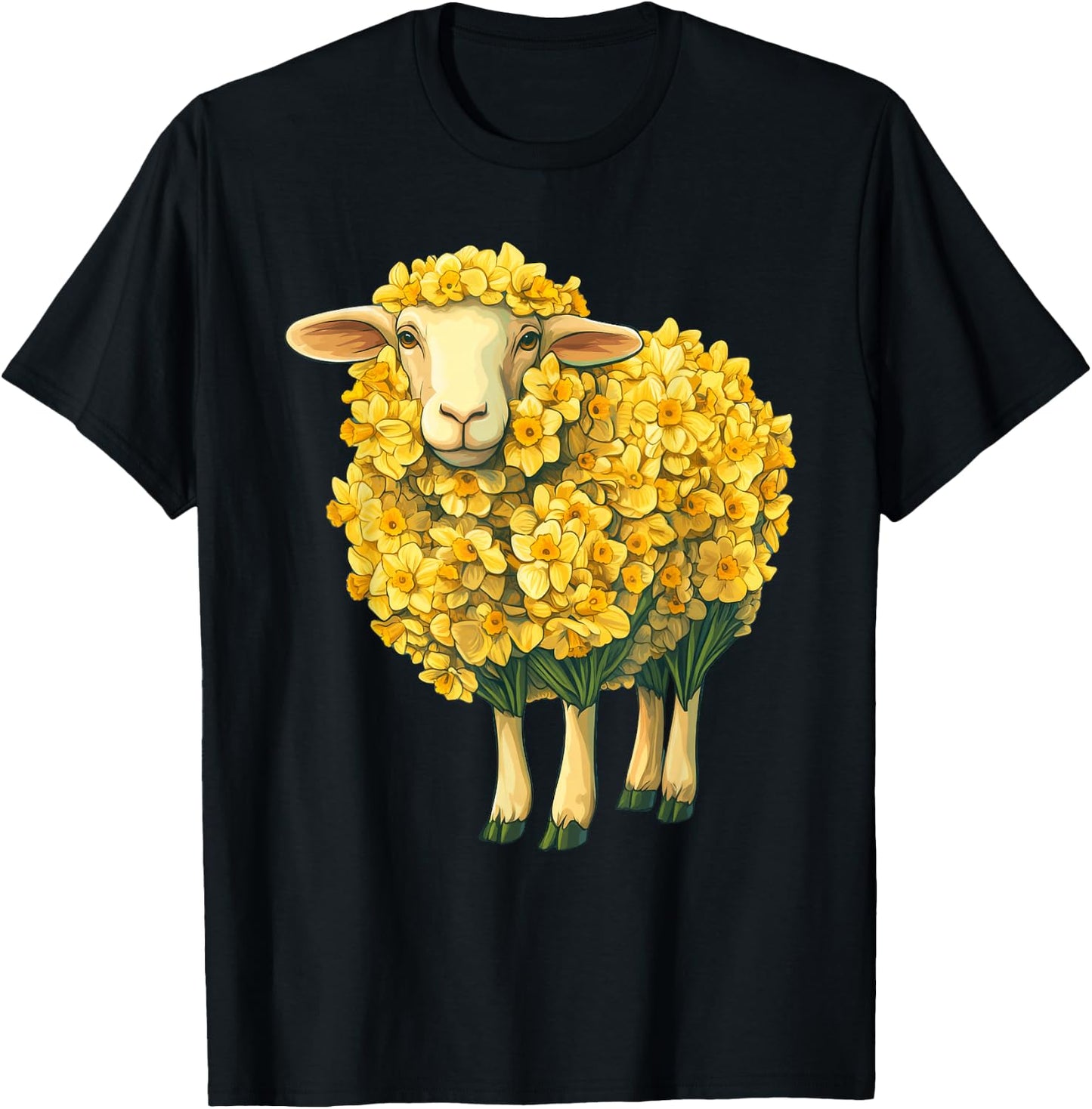 Daffodil Sheep Flower Gardening Floral T-Shirt - T-Shirt | Black