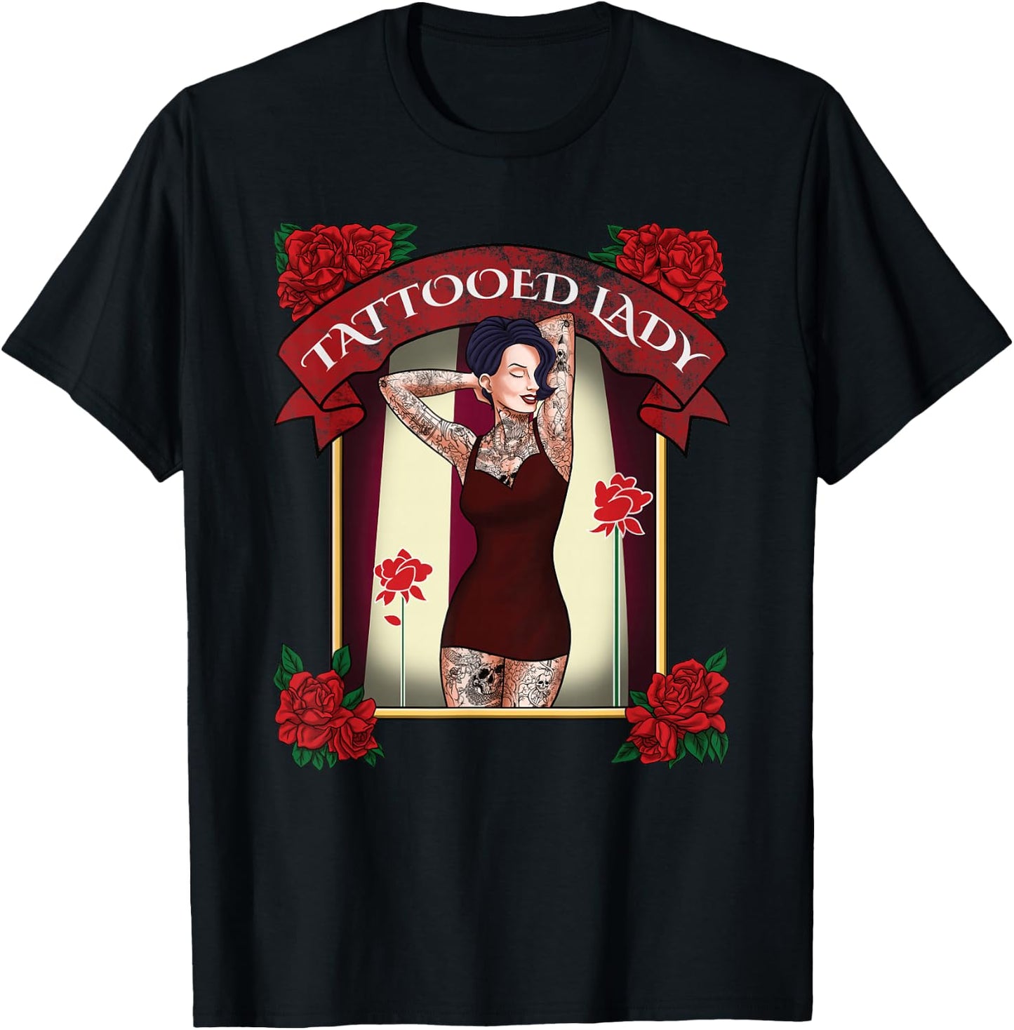 Tattooed Lady Carnival Shirt - Circus Shirt - Tattooed Mom T-Shirt - T-Shirt | Black