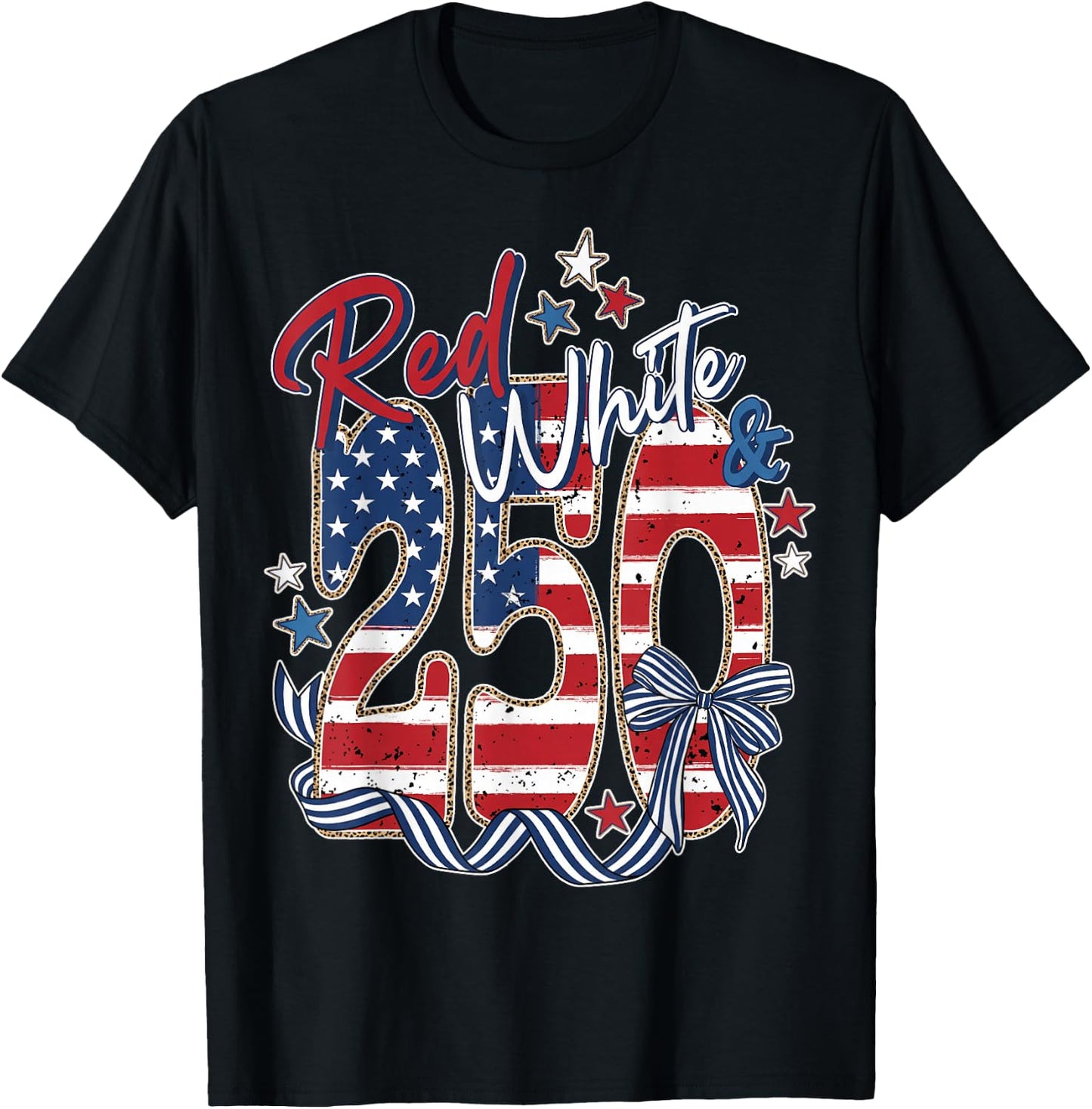 Red White Blue 250 Anniversary Women Fourth of July USA T-Shirt - T-Shirt | Black