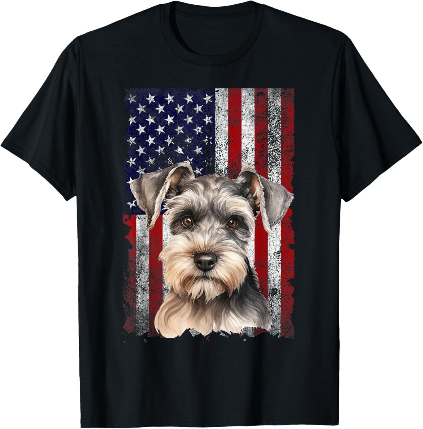 Miniature Schnauzer Dog 4th of July American Flag Patriotic T-Shirt - T-Shirt | Black