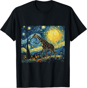Giraffe Starry Night Van Gogh Art Lover Men Women T-Shirt - T-Shirt | Black
