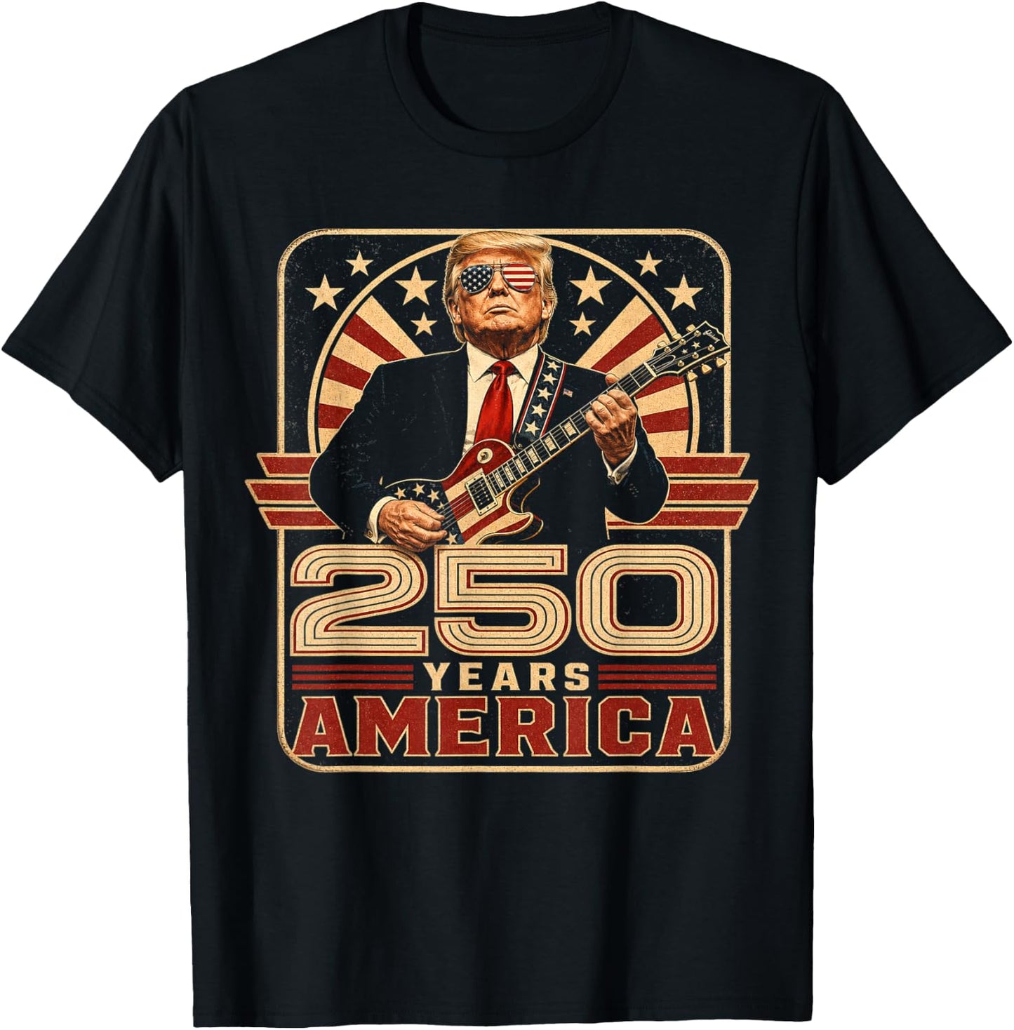 Trump 250 Years America Guitar Retro T-Shirt - T-Shirt | Black