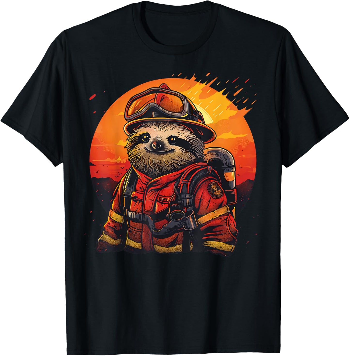 Sleepy Men and Women Sloth Firefighter T-Shirt - T-Shirt | Black