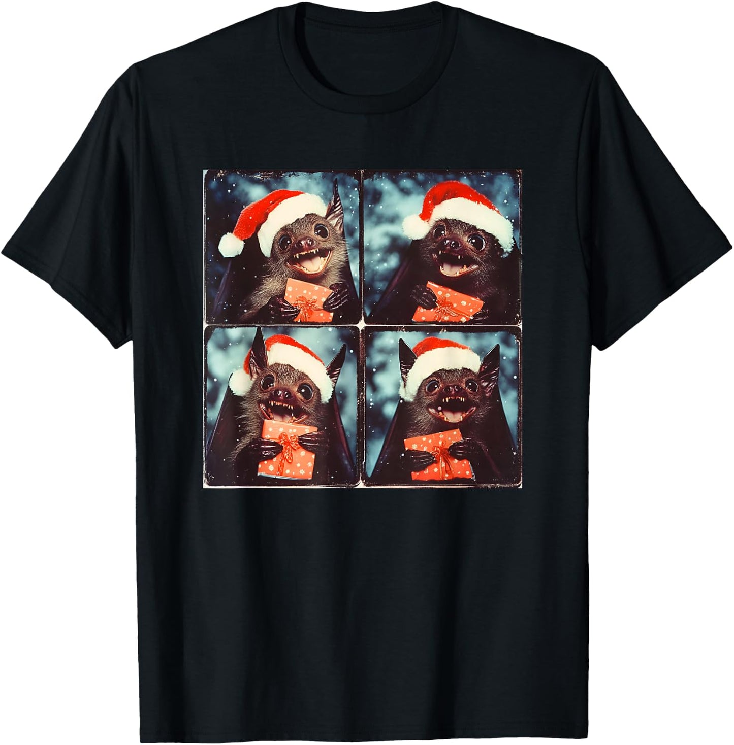Winter Bat With Santa Hat Christmas Bat Lover T-Shirt - T-Shirt | Black
