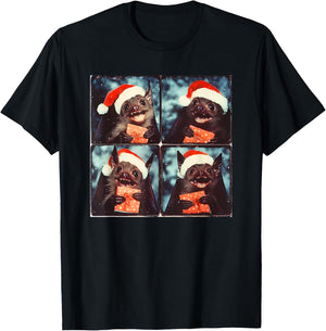 Winter Bat With Santa Hat Christmas Bat Lover T-Shirt - T-Shirt | Black