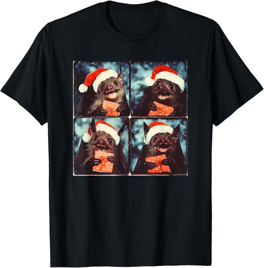 Winter Bat With Santa Hat Christmas Bat Lover T-Shirt - T-Shirt | Black