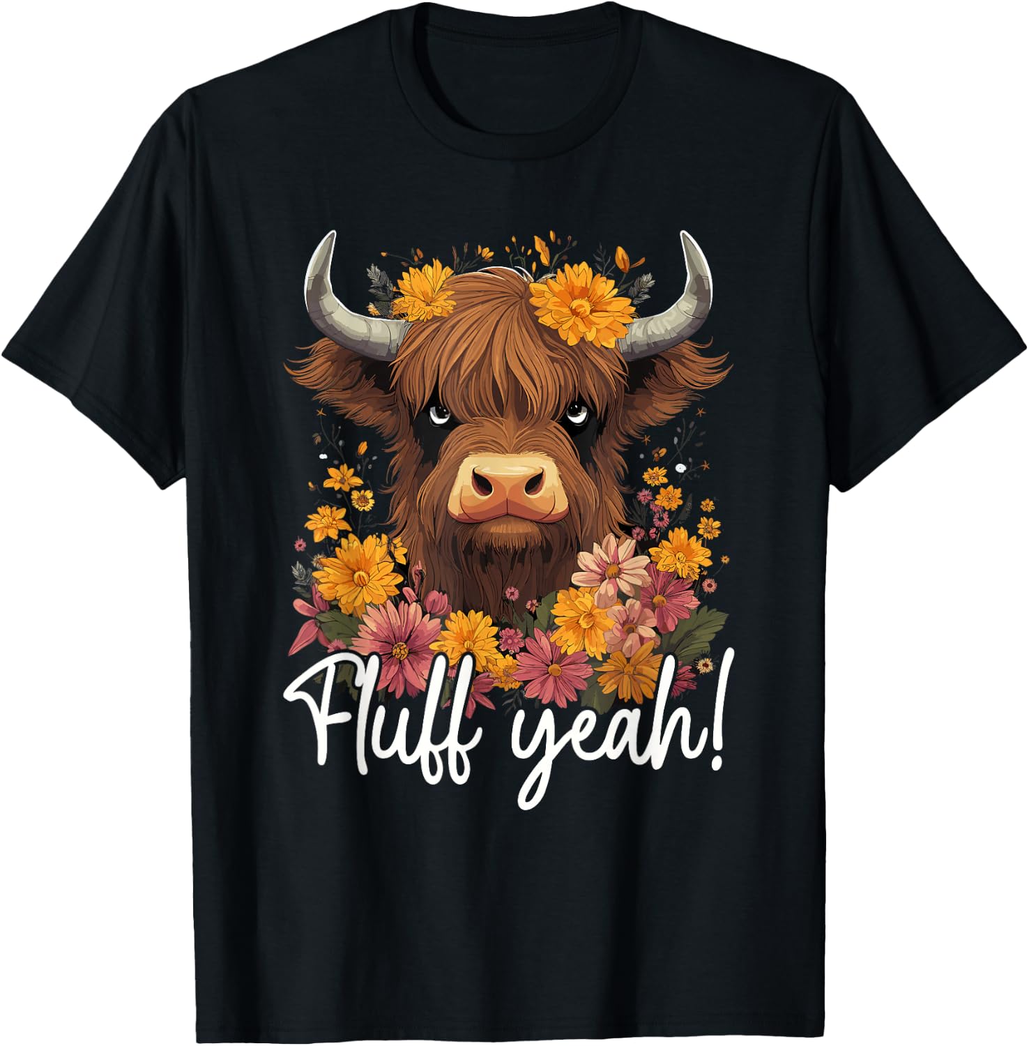 Highland Cow, Fluff Yeah, Funny Western Girl Country T-Shirt - T-Shirt | Black