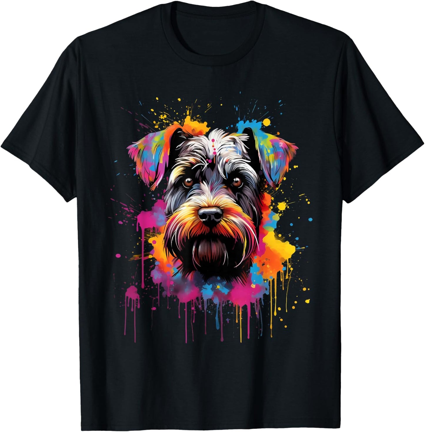 Colorful Miniature Schnauzer Dog Women Kids T-Shirt - T-Shirt | Black
