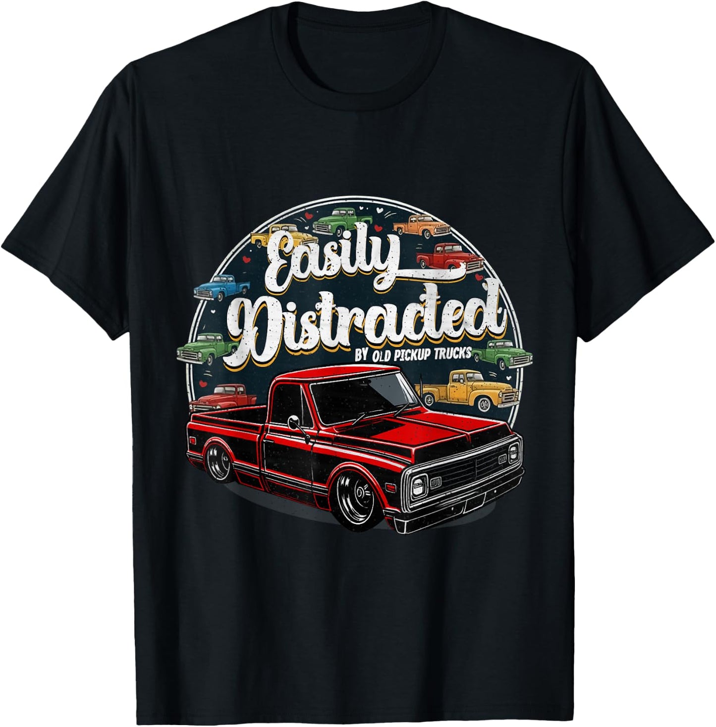 Easily Distracted by Classic Pickup Trucks Vintage Retro T-Shirt - T-Shirt | Black