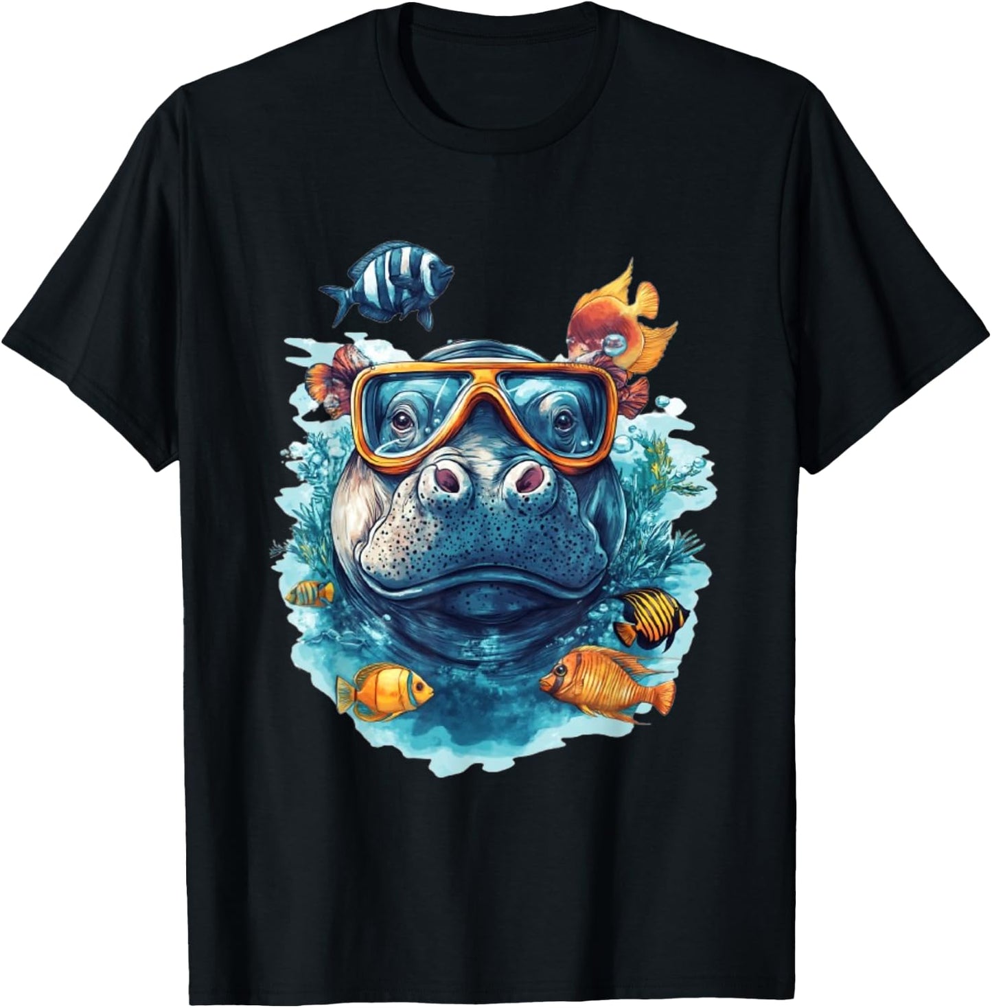 Funny Hippo Under Water Hippopotamus T-Shirt - T-Shirt | Black