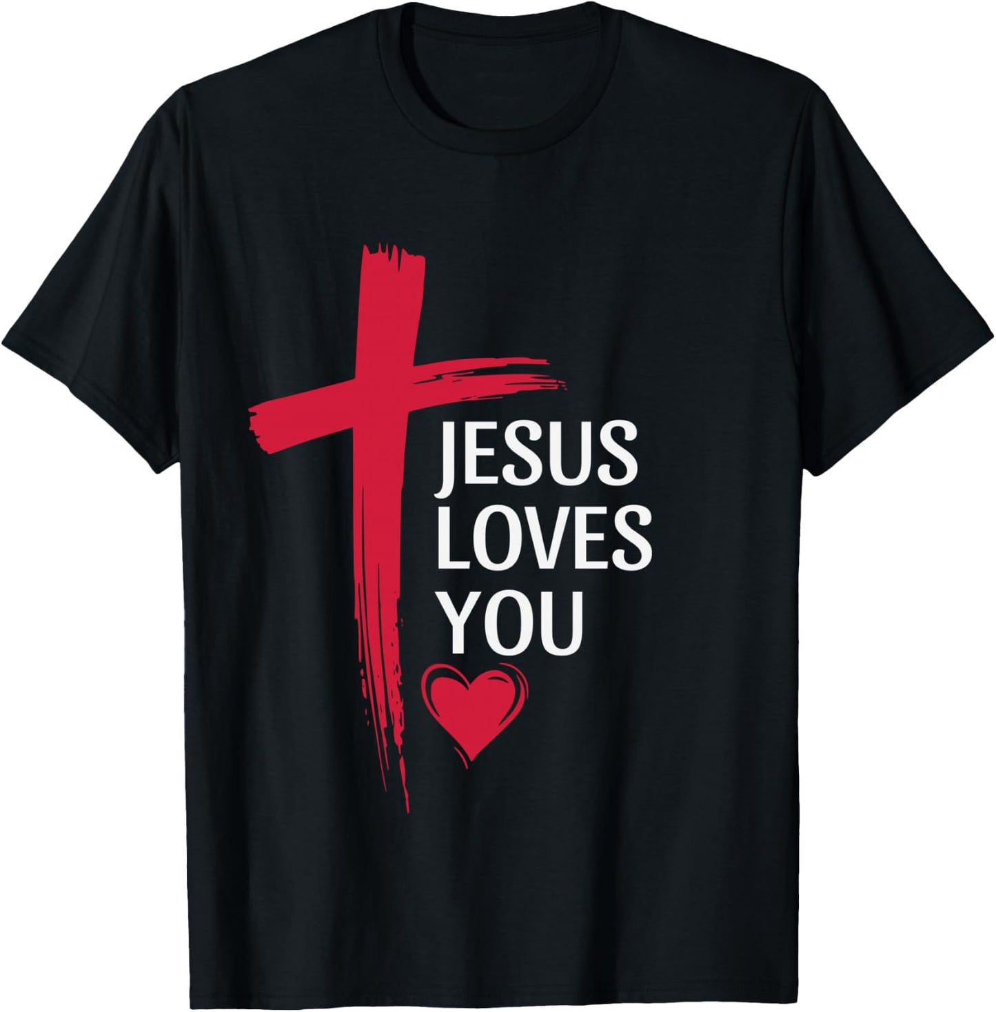 Jesus Loves You Christian Love Cross Heart Design Women Men T-Shirt - T-Shirt | Black