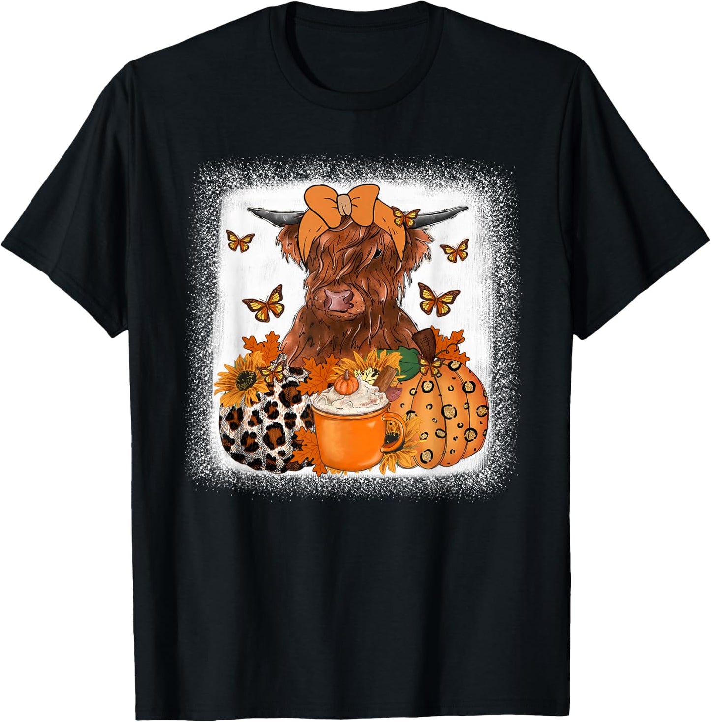 Highland Cow Autumn , Autumn Heifer Pumpkin Cow Women T-Shirt - T-Shirt | Black