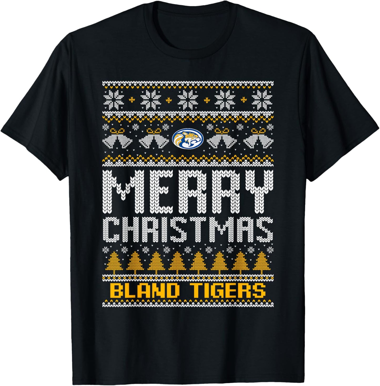 Bland Tigers Logo Merry Christmas Ugly Sweater HS T-Shirt - T-Shirt | Black