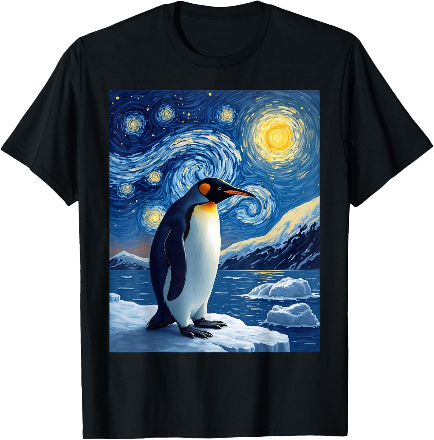 Van Gogh's Starry Night Penguin Tuxedo Bird Animal Lovers T-Shirt - T-Shirt | Black