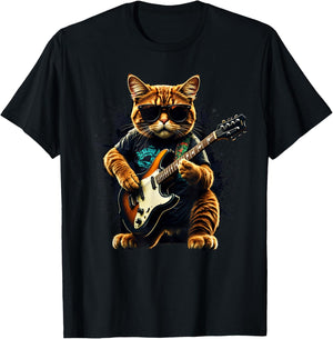 Rock Cat Guitar Women Men Children Funny Cat Motif , black T-Shirt - T-Shirt | Black