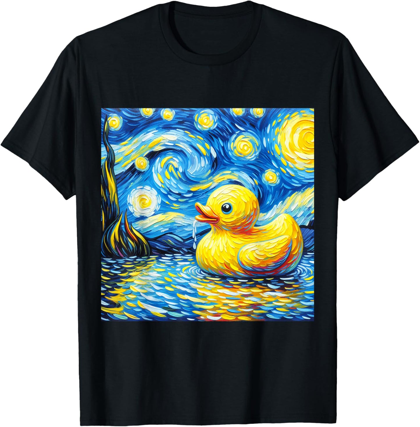 Rubber Duck Starry Night Painting Ducky Vincent Van Gogh Art T-Shirt - T-Shirt | Black