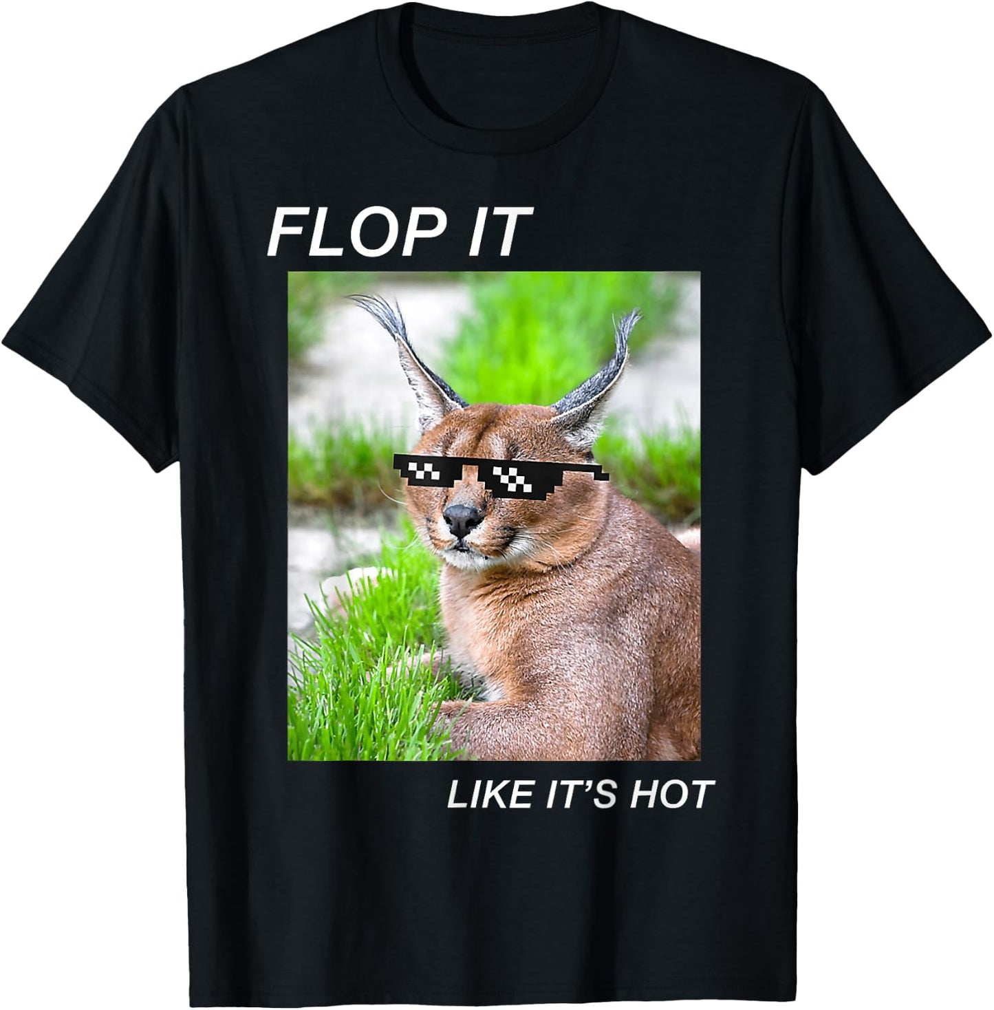 Meme Cat Caracal Big Floppa Joke Ironic Humor Funny Graphic T-Shirt - T-Shirt | Black