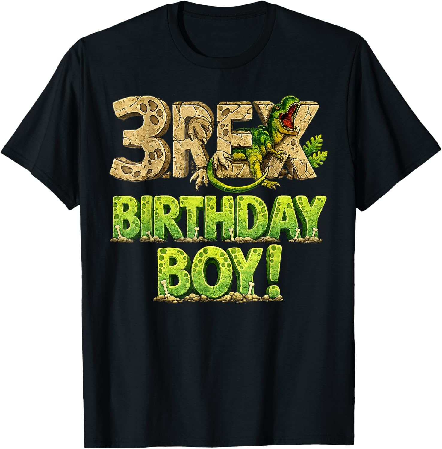 Three Rex 3rd Birthday Third Dinosaur 3 Year Old Birday Boy T-Shirt - T-Shirt | Black